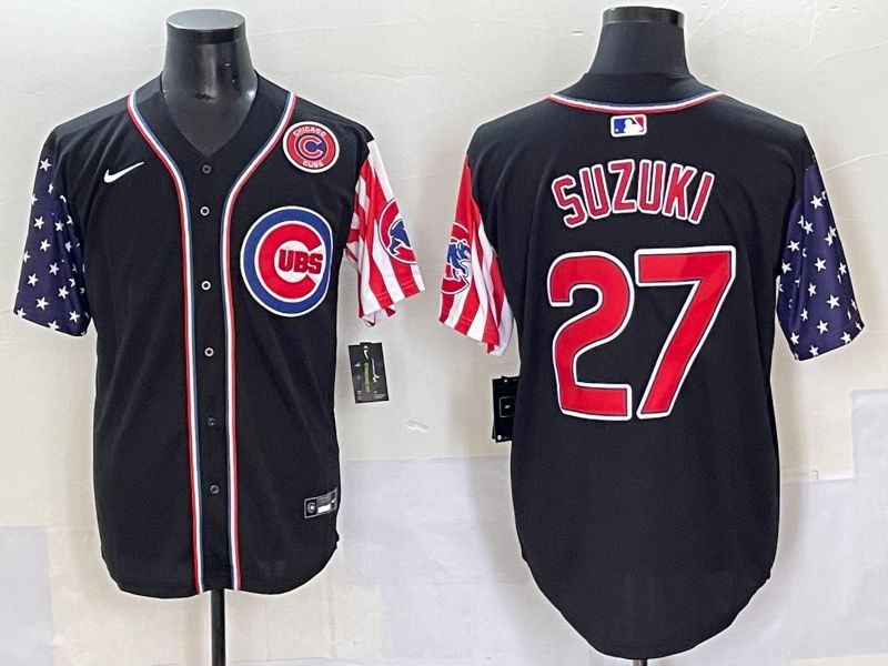 Men 2025 Chicago Cubs #27 Suzuki Black National Flags Nike MLB Jersey style 6